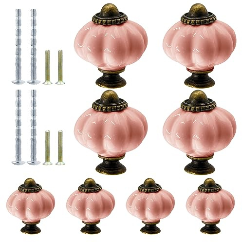 Suiwotin 8 Stück Keramik Rosa Vintage Schubladenknöpfe, Dekorative Ziehgriffe für Waschtisch, Schrank, Schrank, Möbel
