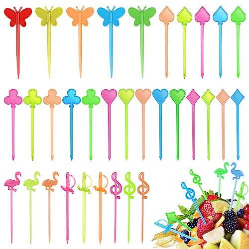 xianzhanEU Lot de 300 fourchettes à fruits, pour enfants, amuse-bouches, en plastique, pour amuse-bouches, fourchettes à fruits, brochettes à punch, décoration de gâteau, réutilisables