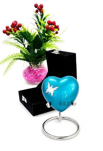 Urne funéraire en forme de cœur fabriquée à la main avec support et boîte – Mini urne funéraire en forme de cœur pour cendres – Parfaite pour homme et femme – Bleu ciel