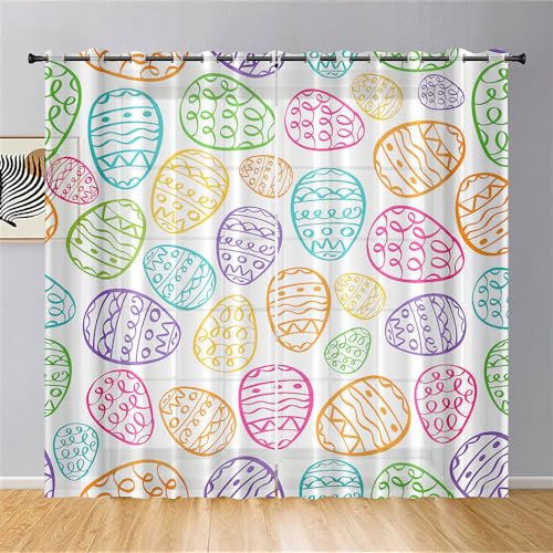 ENEN Modern Halbtransparent Bistrogardine, 2er Set Scheibengardinen, Schlaufengardinen Gardinen Küche Türgardine für Kleine Fenster Küche Wohnzimmer Landhaus (Bunte Eier,140x275cm)