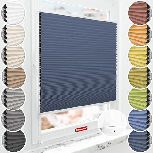 Schuette® Wabenplissee ohne Bohren ● Blackout x Honey ● Arctic Ocean (Dunkelblau) ● 110x120cm (Breite x Höhe) ● Suprafix Klemmhalter X ● 60 Sekunden Montage