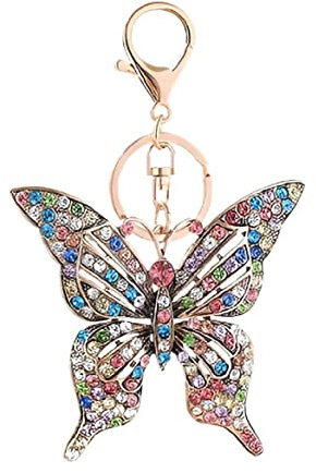 Porte-clés papillon pour femme, Porte-clés mignon insecte papillon pour filles, Porte-clés papillon drôle, Porte-clés Papillon punk, Accessoires de porte-clés animaux papillon strass étincelants