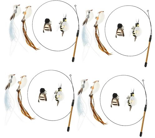 Supvox 4sätze Interaktive Katzenspielzeuge Mit Ersatzköpfen Kunstfeder-austausch Für Katzenangel Langlebig Und Flexibel Für Indoor-katzenunterhaltung