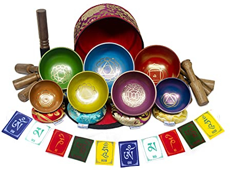 Juego de 7 cuencos tibetanos para curación de chakras, para meditación, cuencos cantantes del Himalaya, 11