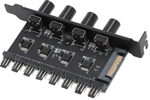 4 Knob Cooling Fan Speed Controller, 3 Pin 4 Pin Fan Adapter, SATA Powered 8 Channels Fan Hub, for CPU Case HDD VGA PWM
