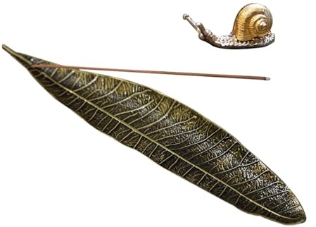 Zayookey 2 st rökelsehållare blad och snigel rökelsebrännare metall rökelsehållare rökelsebricka för pinnar rökelse ställ askfångare för meditation, hem, kontor, yoga