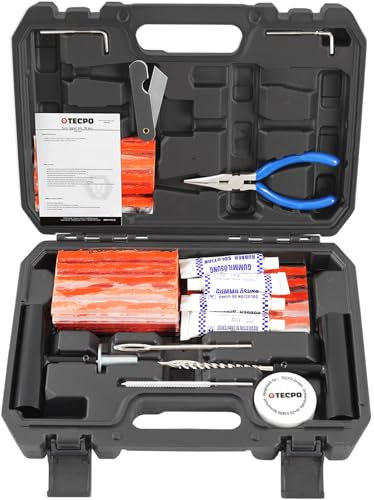 TECPO Reifenreparaturset Set 78-tlg. Auto Motorrad LKW PKW Vulkanisier Flickzeug Panne Notfall Reifendichtmittel mit T-Griff