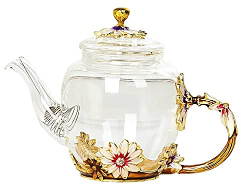 JKJZSALJ Service À Thé en Cristal Émaillé, Théière en Verre Marguerite, Boissons Chaudes Et Froides, pour La Maison, Le Bureau, Bouilloire, Service À Thé, Cafetière