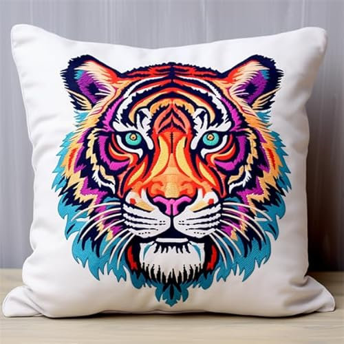 Kitquiver Knüpfkissen Set Tiger Knüpfen und Weben Set 43X43cm Bastelset Knüpfen Kissen Bastelset Knüpfen Handwerksset Kissen DIY Bastelset für Anfänger für die Sofa-Heimdekoration