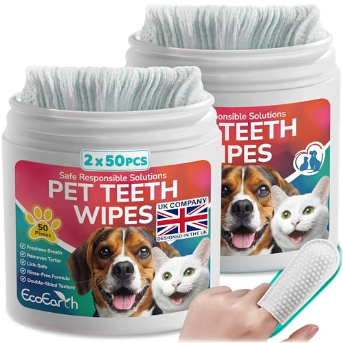 Salviette per la pulizia dei denti di alta qualità per cani e gatti - 100 pezzi - Dischetti per la cura dentale degli animali domestici per un alito fresco e un'igiene orale