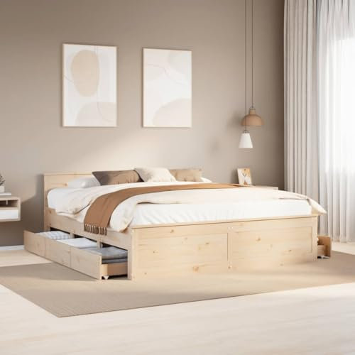 Homgoday Bett mit Schubladen Bettrahmen Stauraumbett Holzbett Schubladenbett Doppelbett Einzelbett Bettgestell mit Kopfteil für Schlafzimmer Gästezimmer180x200 cm