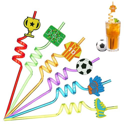 16 Pcs Fútbol Pajitas De Plástico Rizado Para Los Niños,Pajitas Reutilizables Niños,Pajitas Fiesta En Espiral,Con Diseño De Dibujos Animados De Fútbol,Para ArtíCulos Fiesta Cumpleaños Infantiles