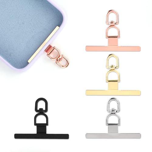 Gosknor 4pcs Cell Phone Tether Tab, Phone Lanyard Tether Tab Stainless Steel Phone Tether Tags Phone Lanyard Pad Compatible with iPhone & Other Cell Phone (4 Colors)