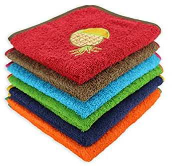 Acomoda Textil - Paños de Cocina 100% Algodón, Toallas de Rizo 50x50 cm, Trapos Absorbentes, Suaves y Resistentes 500 gr/m². Frutas, 6