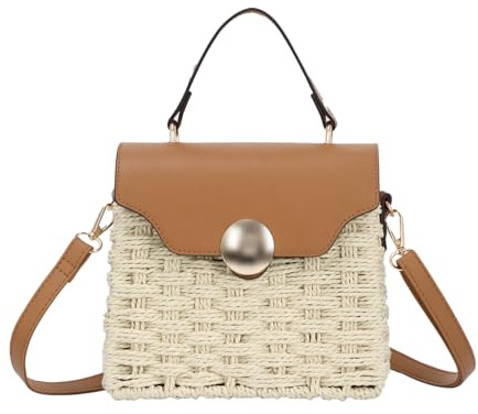 7VSTOHS Straw Beach Bag for Women, Summer Handwoven Tote Bags Purse,Top Handle Straw Handbag Clutch