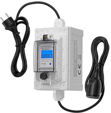 HIUYRFS Mobiler digitaler Stromzähler 230V, CEE 60A, für den Außenbereich, wasserdicht, mit Industriestecker, LED, Reset und tragbarem Gummischlauch.