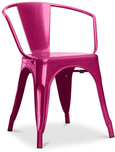 Iconik Interior Industrial Style Chaise de Salle à Manger avec accoudoirs - Design Industriel - Acier - Nouvelle édition - Stylix Fuchsia