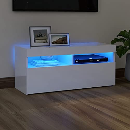 UJCHVHN Item-TV-Schrank mit LED-Leuchten Hochglanz Weiß 90x35x40 cm Entertainment Center & TV-Ständer