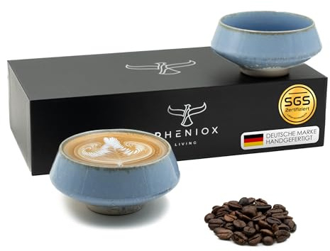Pheniox | Cappuccino Tassen Set Barista Light Blue - 2x 180 ml | hochwertige Latte Art Tassen aus Porzellan - Kaffeetassen ohne Henkel | zeitloses, modernes Design - spülmaschinenfest