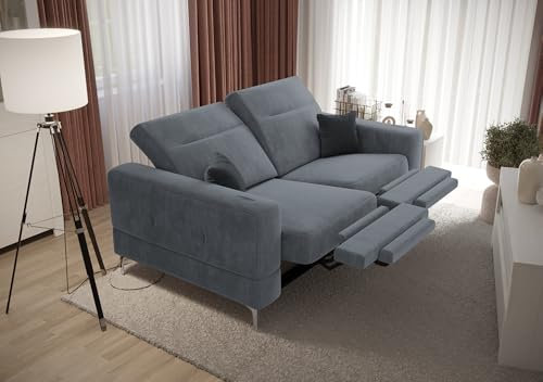 Friderik Sofa 2-Sitzer mit elektrischer Relaxfunktion, Malibu Relax II, 180 cm, Terra Stoff – verstellbaren Kopfstützen – stilvolle Metallfüße (Grau)