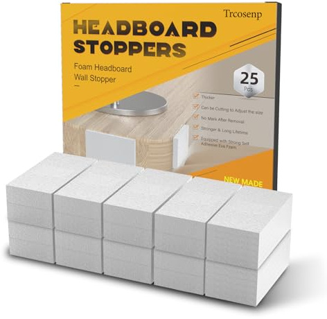 Headboard Bumpers for Wall, 25Pcs EVA Foamadhesive Felt Strips, Bed Furniture Wall Protectors, 10Pcs (15mm Thick)+15Pcs (5mm Thick) Couch Wall Protector, White Headboard Stoppers Wall Protector.