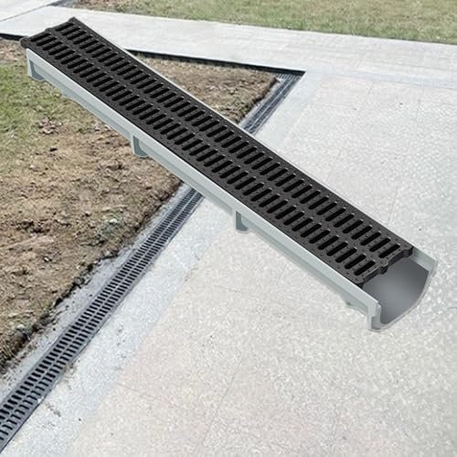 Canaux de drainage de jardin robustes et caillebotis en résine et plastique pour cour, allée, trottoir, parkings - Gestion efficace de l'eau de pluie extérieure (100 x 30 x 30 cm)
