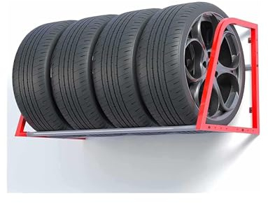 Robusto supporto da parete per pneumatici, in acciaio, regolabile, per garage e officina, con ruote