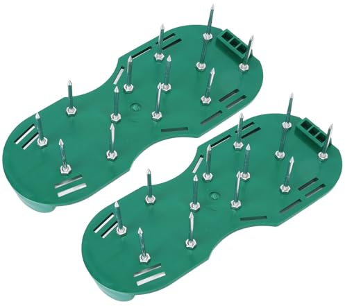 Dioche Manual Lawn Scarifier with Zinc Alloy Metal Buckle Straps, Grass Spike Shoes for Lawn Aeration, Black Garden Spike Sandals for Gardening (Green)