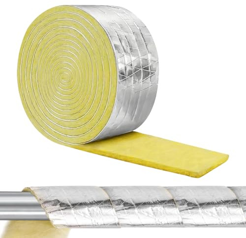 Fiberglas-Rohrisolierung,Folienrückseite,10 m x 7,6 cm Schaumstoff-Wickelband für Innen und Außenbereich,Frostschutz Rohrisolierung Gefrierwetter