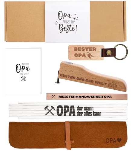 Coffret cadeau pour grand-père artisan, mètre pliant de 2 m, décapsuleur, crayon de charpentier, porte-clés, sac de rangement pour mètre pliant, meilleur grand-père, cadeaux créatifs pour la fête des