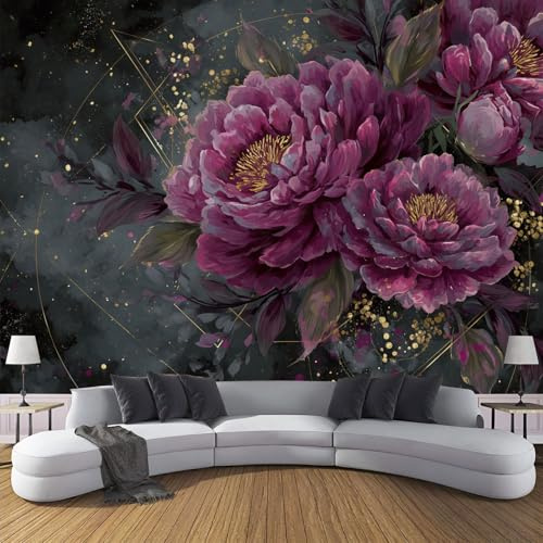Carta Da Parati Effetto 3D Acquerello Fiori 150×105cm Fotomurali Non Tessuto, Lusso Strisce Decorazione Poster Arte Murale Moderna per Casa Ufficio Camera Da Letto Soggiorno