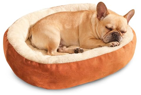 PETCUTE Hundebett Kleine Hunde,Super Weiches Hundekörbchen mit rutschfeste Unterseite,Hundebetten Flauschig,Waschbar Hundematratze mit Erhöhte Ränder,Hundesofa für Hunde Katze,Orange,L