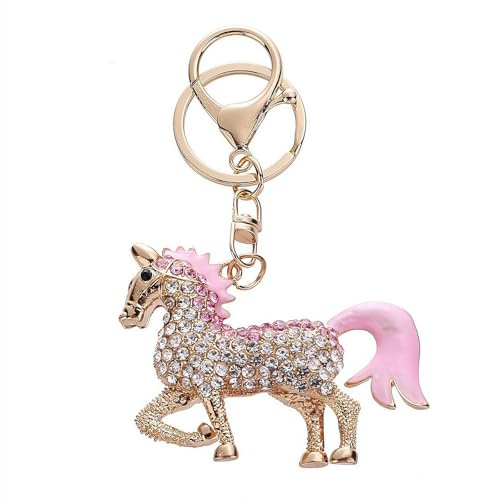 tkerinse Porte-clés cheval 2026, année du cheval, Nouvel An chinois 2026 avec strass et personnages du zodiaque poney porte-bonheur, Rose C, taille unique
