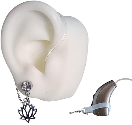 Pendiente antipérdida de audifonos para sordera | Cadena de retención para sujeción de audífonos para sordos | Evita caídas y pérdidas de amplificadores o implantes cocleares | Hipoalergénico (Plata)