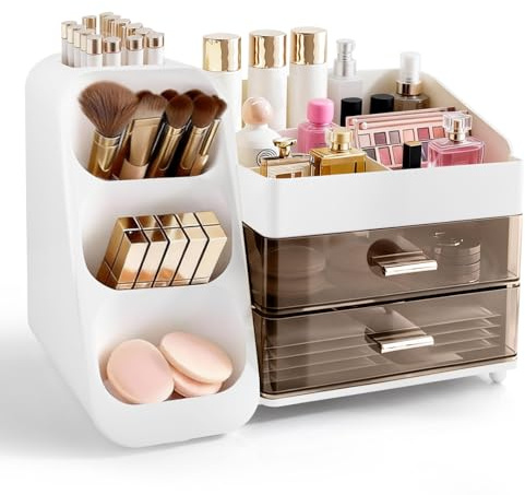 Make Up Kosmetik Organizer mit Schubladen, Pinsel Organizer, Multifunktion | Schminktisch Organizer Große, Schmink Aufbewahrungskasten Kosmetik Aufbewahrungsbox für Schlafzimmer, Badezimmer