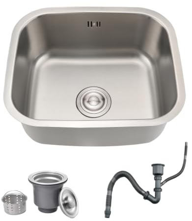 Bokaiya Undermount Single Bowl, 46x46cm Large Kitchen Sink Workstation, T304 Stainless Steel Kitchen Sink with Drain Assembly and Removable Strainer for Easy Cleaning（Brushed）