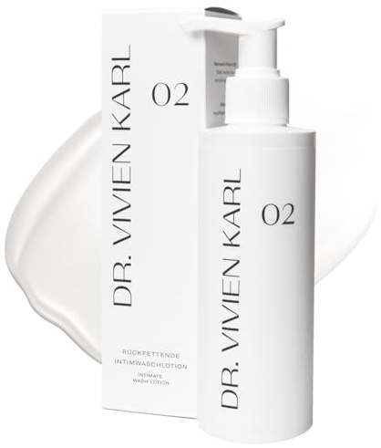 Intimwaschlotion 02 | Sanfte Pflege | Intimpflege gegen Intimtrockenheit | DR. VIVIEN KARL | Reinigung für trockene & empfindliche Haut | Mit Milchsäure & Sheabutter | Ohne Duftstoffe | 200 ml