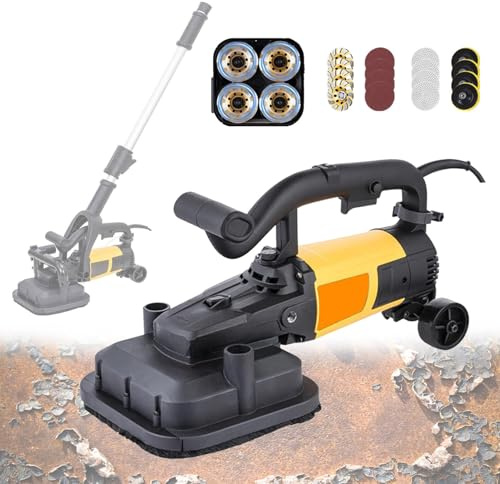 Pulidora EléCtrica De Diamante, Juego De Amoladoras De 4 Cabezales para Suelos De HormigóN, Amoladora para Encimeras De HormigóN 6 Velocidades Ajustables ExtensionPole