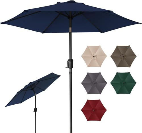 ZealWe Garden Parasol 2.3m Umbrella Outdoor Sun Shade with Tilt Crank Handle and 6 Ribs for Patio Beach Pool Lawn Backyard Deck, Navy Blue