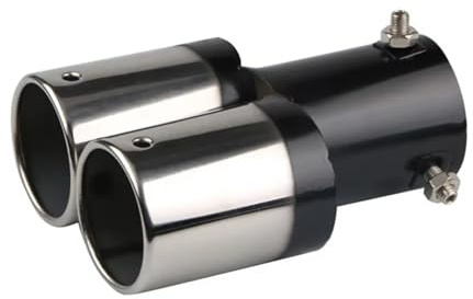 Auspuffblende 64mm-Universal-Doppelrohr-Auspuffendrohr Mit Edelstahlblende Modifiziertem Auspuffendrohr Exhaust Tailpipe(Flat mouth-Black)