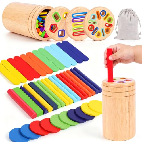 YODUENO Montessori Spielzeug ab 1 Jahr, 4-in-1 Holzspielzeug Farbe Sortierspiel Spielzeug ab 1 2 3 Jahre Mädchen Jungen Baby Spielzeug Sensorik Spielzeug Geschenk Mädchen Jungen 1 2 Jahre Steckspiel