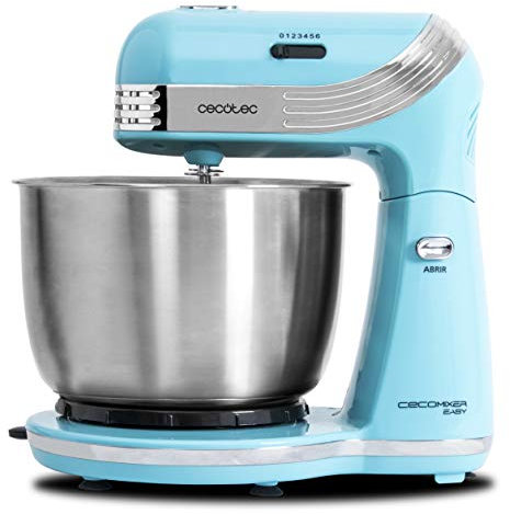 Cecotec Batidora Amasadora Cecomixer Easy. 250 W, Movimiento Orbital, Capacidad 3 L, Bol de Acero, 5 Funciones: Amasar, Batir, Mezclar, Montar, Emulsionar, 6 Velocidades, Azul