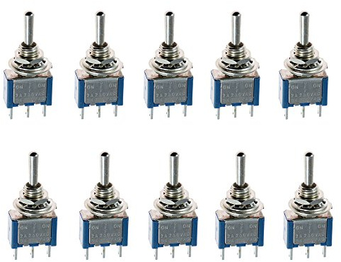 Mintice 10 Pièces Miniature Interrupteurs à Bascule pour Tableau de Bord SPDT Interrupteur A Bascule Etanche Momentané Interrupteurs a Levier on/Off/on 3 Broches Bleu