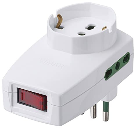 VIMAR 0P00334.B Adattatore Multiplo SICURY e Interruttore Automatico di Protezione, Spina Piccola, 2 Bpresa, 1 Presa Universale (Shuko), Bianco