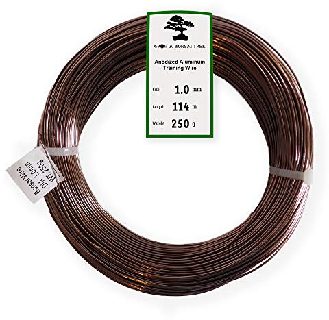 Odla ett bonsaiträd anodiserat aluminium 1,0 mm bonsai träningstråd 250 g stor rulle (375 fot) – välj din storlek och färg – (1,0 mm, brun)