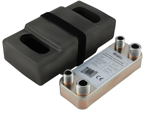 Edelstahl Plattenwärmetauscher B3-12-12 mit Isolierung – 2x 1/2 Zoll & 2x 3/4 Zoll Anschluss, max. 25 kW, 4 m³/h Durchfluss für Heizung, Solar, Wärmepumpe