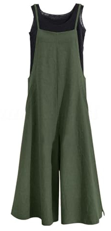 YESNO Women Casual Loose Long Bib Pants Wide Leg Jumpsuits Baggy Cotton Rompers Overalls with Pockets (L PZZTYP2 Dark Army Green)