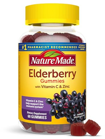 Nature Made Elderberry Gummies with Vitamin C and Zinc, Dietary Supplement for Immune Support, 60 Elderberry Gummies, 30-Day Supply