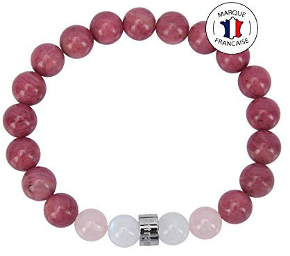 Attraction Zen Armband der Harmonie, Lebensfreude und Liebe - 8mm Natursteine - Mondsteine aus Sri Lanka/Rosenquarz aus Madagaskar/Rhodochrosit aus Südafrika - Handarbeit