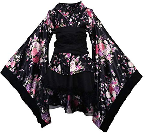 SOIMISS Kurzes Kimonokostüm für Erwachsene Traditionelles Japanisches Polyester Yukata Sakura Muster V- Ausschnitt Kimono Party Cosplay Outfit für Party Frauen Mädchen Geschenk XXXL